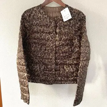 레오파드 무늬 다운 자켓 LL 베이지 브라운