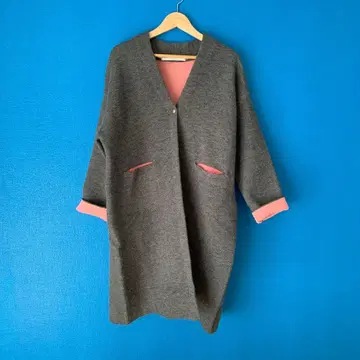 huitsieme nid V넥 롱 가디건 그레이/핑크