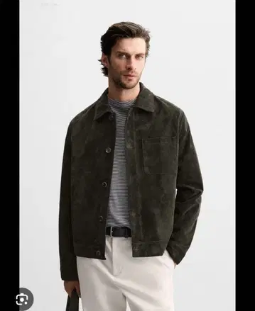 ZARA 스웨이드 가죽 자켓 다크 그린