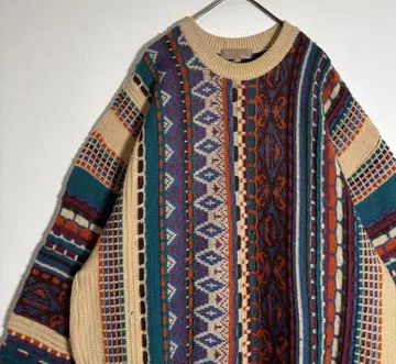 인터메쪼 올 패턴 멀티 컬러 울 3D 니트 스웨터