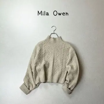 Mila owen 하이넥 케이블 짜임 니트 스웨터 크롭 기장