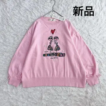 택 포함 새상품 슈퍼 뷰티 여아 자수 니트 스웨터 핑크 리본