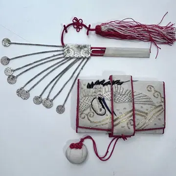 직조 학 자수 기모노 액세서리 실버 장식