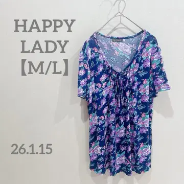 HAPPY LADY [ M/L ] 꽃무늬 V넥 튜닉 블라우스 실크 혼방