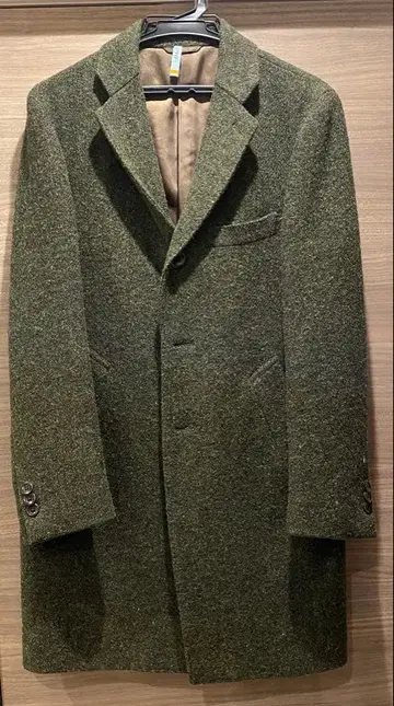 해리스 트위드 체스터 코트 올리브 그린