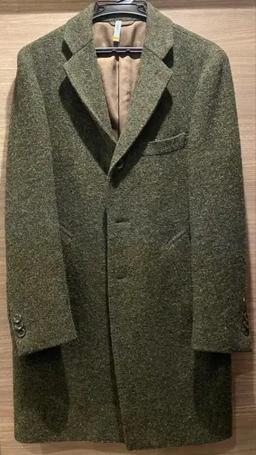 해리스 트위드 체스터 코트 올리브 그린
