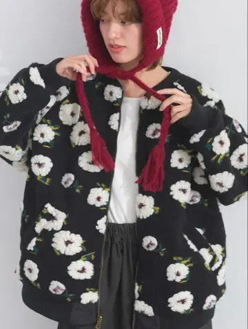 Lupilien 꽃무늬 보아 x 퀼팅 2WAY 블루종 블랙 플라워