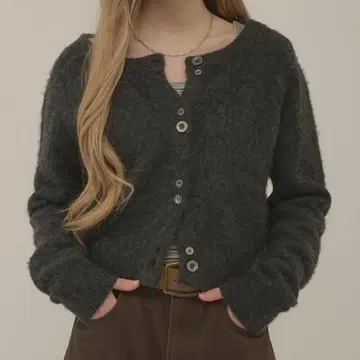 hazyl 모헤어 라이크 가디건 차콜 그레이