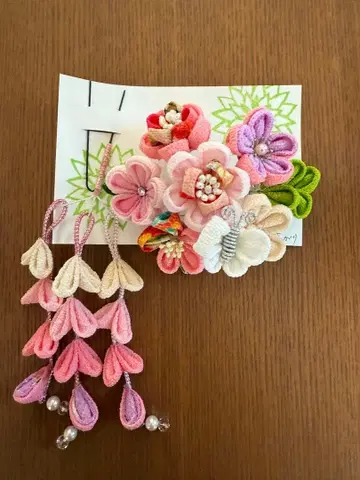 머리 장식 쓰미에 자수 성인식 졸업식 결혼식 시치고산 핑크 화이트 골드