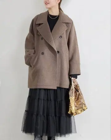 IENA 스텐 칼라 더블 브레스트 피 코트 38 모카 그레이/그레이지