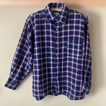 네이비 나염 수제 빅 체크 90'S 셔츠 M 사이즈