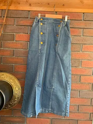 eriuthugi 데님 롱 스커트 버튼 포함 라이트 블루