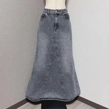 헤더 데님 머메이드 스커트 블랙 워시