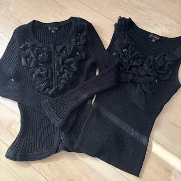 [ 새상품급 ] EPOCA 니트 슬리브리스+가디건 블랙 2세트