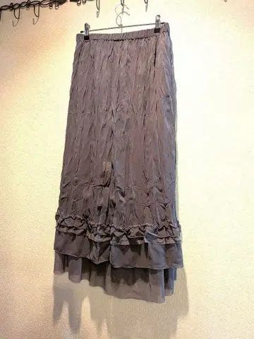 차콜 그레이 세련된 롱 스커트 안감 부착 이중 플레어