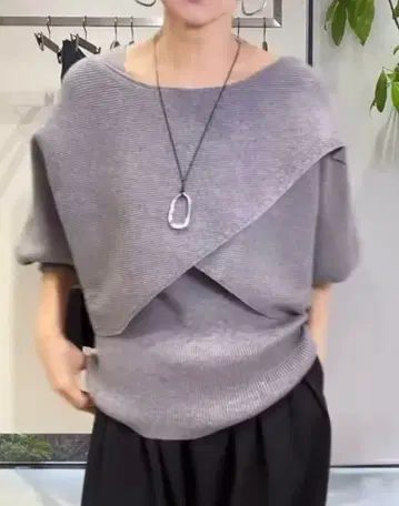 그레이 아지메 케이프 탱크탑 니트 세트