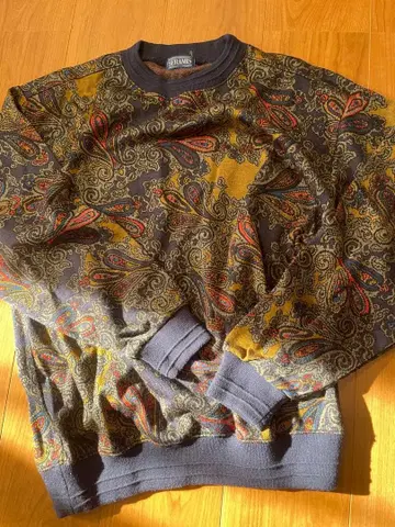 니트 올 패턴 구제 의류 스웨터 빈티지 레트로 L 사이즈 페이즐리 무늬