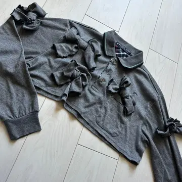 리메이크 리본 숏 기장 맨투맨 그레이