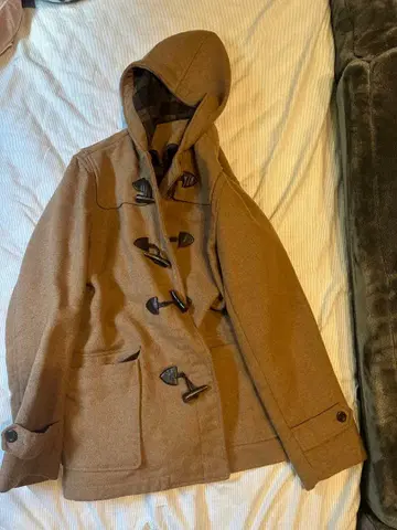 브라운 체크 무늬 더플 코트 XL