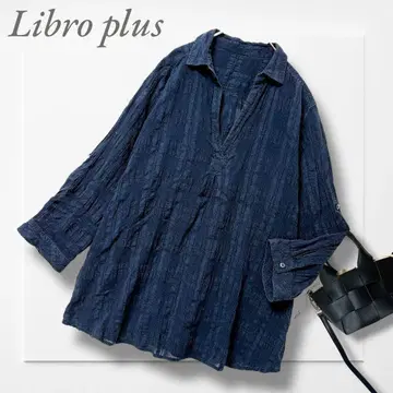 리브로플러스 스키퍼 셔츠(4L) 네이비 빅 사이즈 주름 가공 비침 슬림