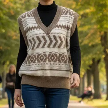 아이모하 aimoha 자카드 니트 베스트 기하학 패턴 프리 사이즈