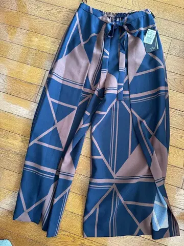 기하학 패턴 와이드 팬츠 네이비 브라운 새상품