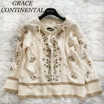 그레이스 콘티넨탈 니트 꽃무늬 플라워 케이블 아이보리