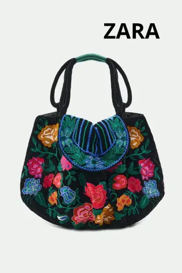 ZARA 벨벳 플로럴 자수 맥시 백