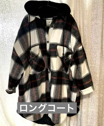 BITTOKO 후드 부착 체크 무늬 롱 자켓