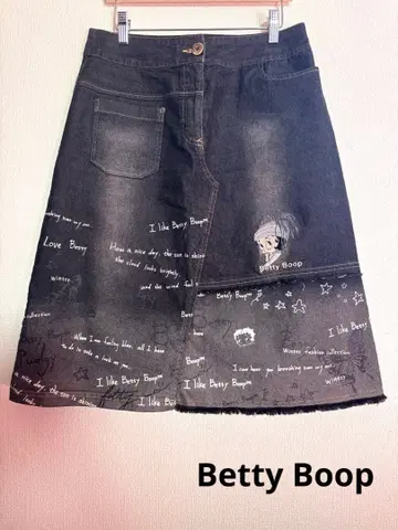 베티 부프 프린트 데님 스커트 L