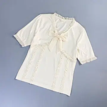 INGEBORG 프릴 리본 티셔츠 아이보리 사이즈 M*LD882