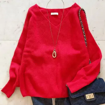 새상품급 라운지 드레스 V넥 니트 캐시미어 100% 레어 컬러 빨간색