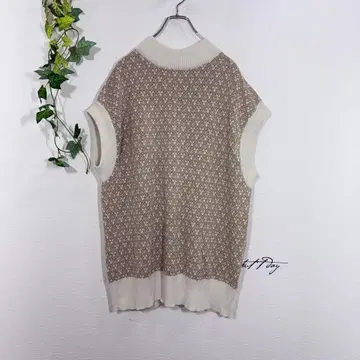 봉루 씰 자카드 니트 베스트(F) 올 패턴 백 버튼 베이지