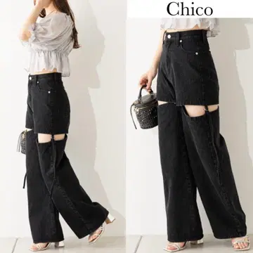치코 사이드 벨트 슬릿 데님 팬츠