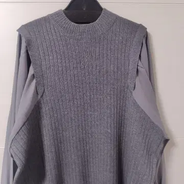 야마다야 그레이 리브 짜임 도킹 니트 원피스 긴팔