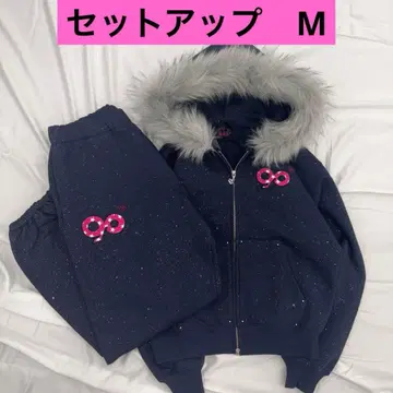 9090 girl 90 로고 글리터 셋업 네이비