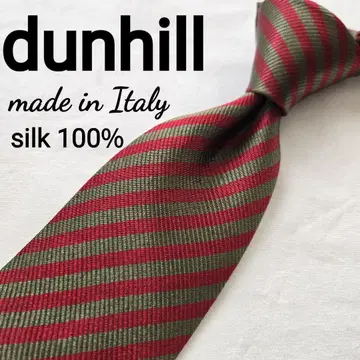 dunhill 넥타이 레드 그린 스트라이프 실크 100% 이탈리아