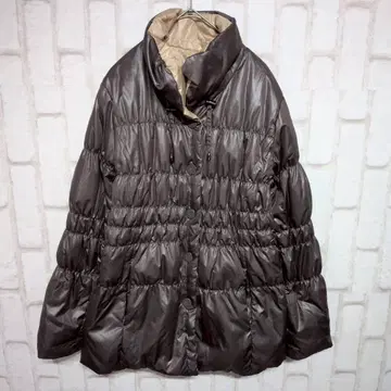 고품질 다운 자켓 광택감 스탠드 카라 A라인 두꺼운 원단 브라운