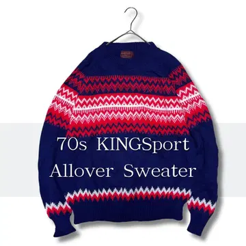 70s 80s KINGSport 노르딕 무늬 니트 스웨터 네이비