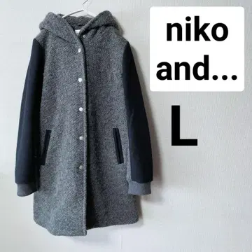 니코앤드 L 코트 울 네이비 그레이 후드 부착 아우터 방한