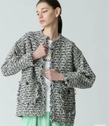 allureville 부클레 자카드 니트 자켓