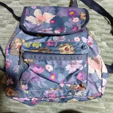 플라워 프린트 백팩 블루 그레이