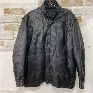 새상품급 천연 가죽 빈티지 블랙 레더 봄버 자켓 XL