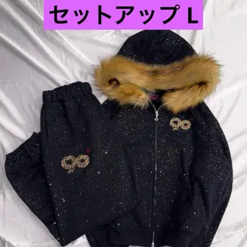 9090 girl 90 Logo Glitter Fur zip 셋업 L