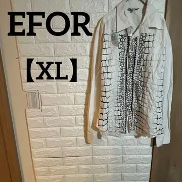 EFOR [ XL ] 긴팔 셔츠 화이트 베이스에 블랙 무늬