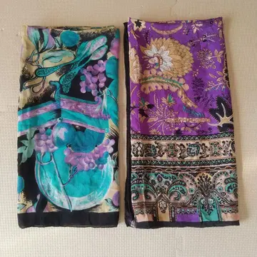 실크 스카프 묶음 판매 2세트 대형 꽃무늬 기하학 패턴 스카프