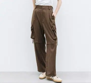 미사용 새상품 WCJ 스트라이프 카고 팬츠 브라운 사이즈 BROWN