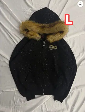 90 Logo Glitter Fur Zip Hoodie