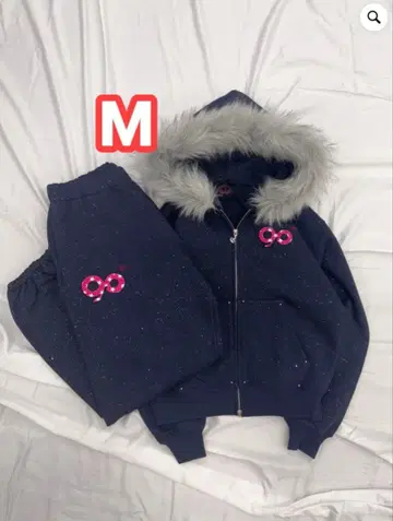 90 로고 글리터 퍼 집 후디 x 팬츠