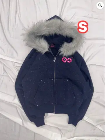 90 Logo Glitter Fur Zip Hoodie